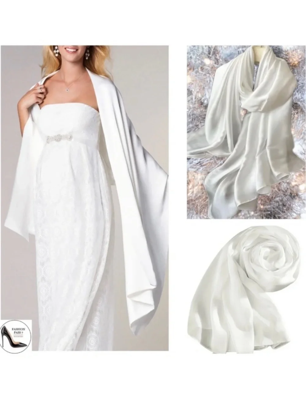 White 100% SILK SATIN Large Shawl Scarf Wrap Wedding Bridal Bridesmaid Cover up